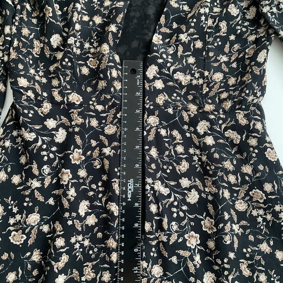 Mango Babydoll Floral Mini Dress XS Black/Brown Long Sleeve VNeck Boho Romantic - Picture 10 of 13